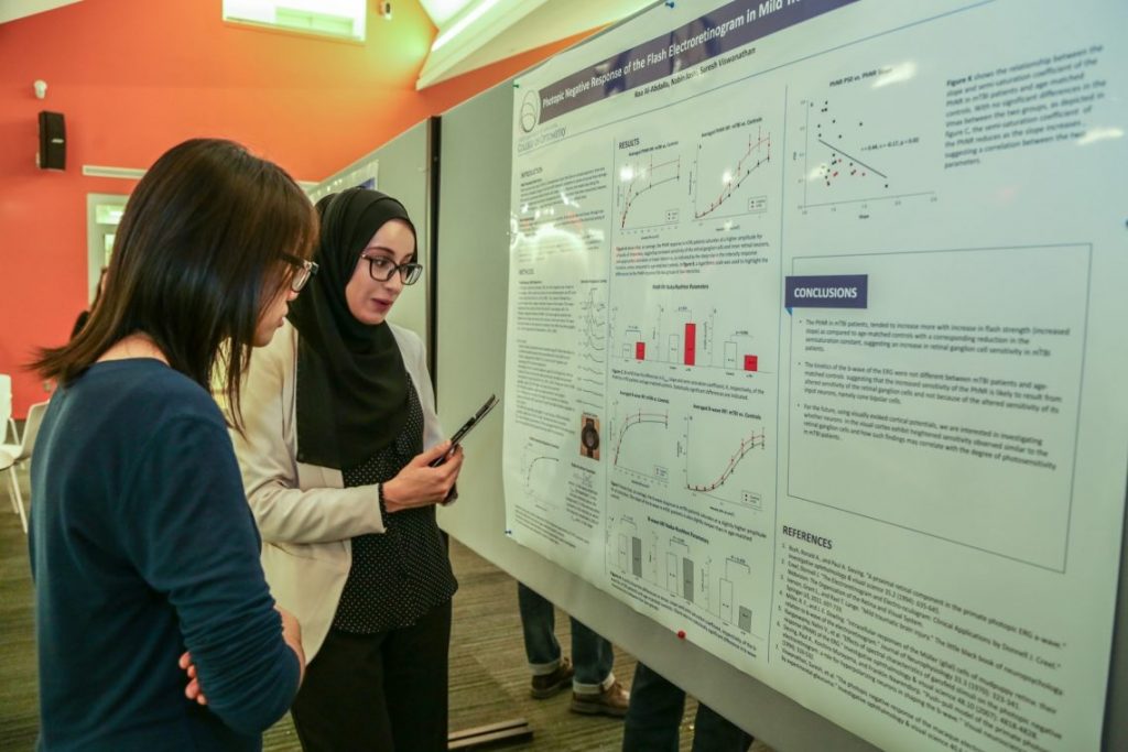 Students look at graph and talk
