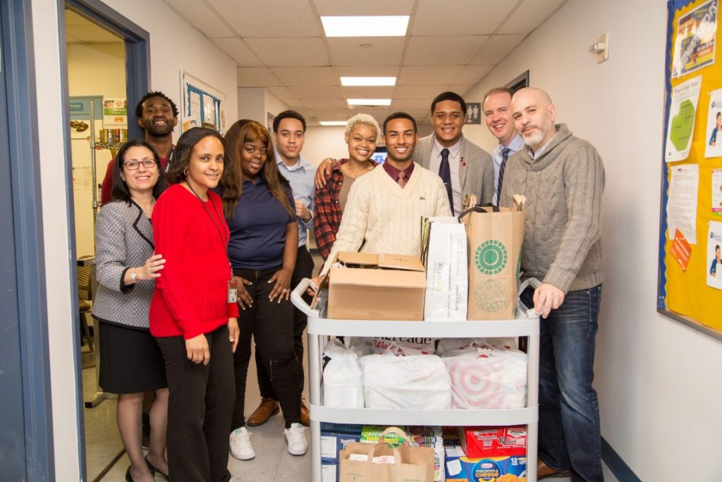 Group with cart of food