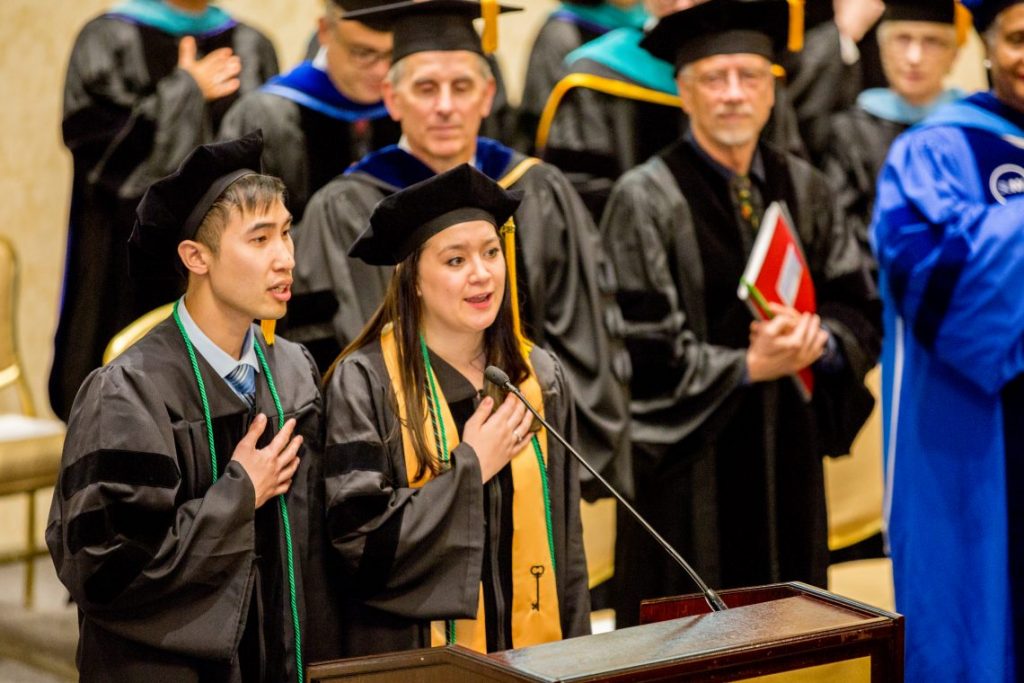 Students in graduation robes